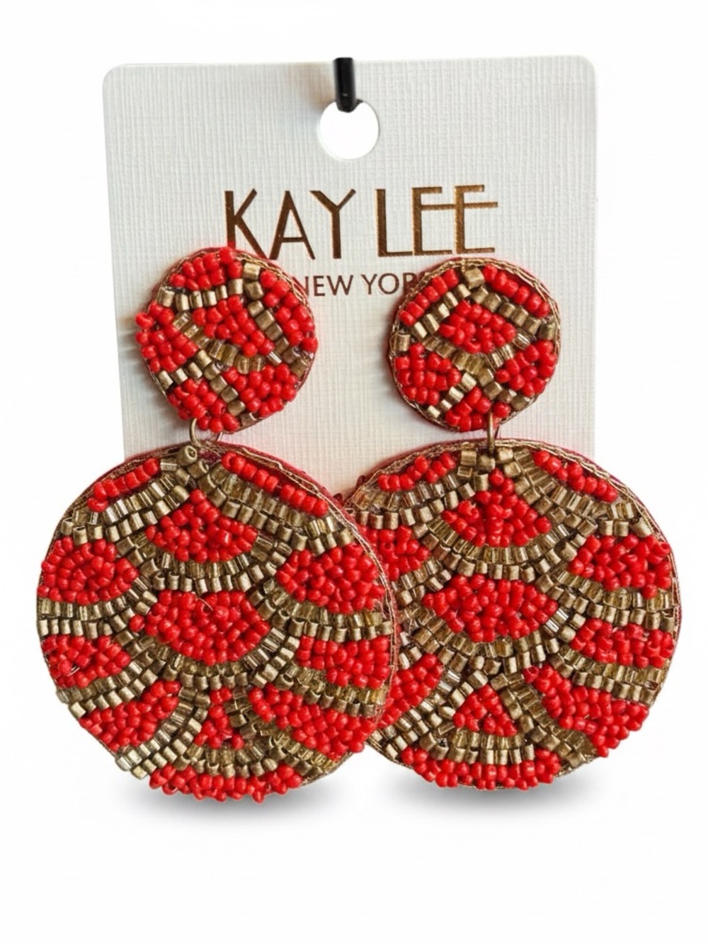 Kay Lee Red and Gold Beaded Drop Earrings